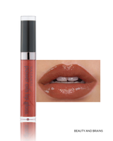 Vasanti Power Oils Lip Gloss - Shade Beauty and Brains lip swatch and product front shot