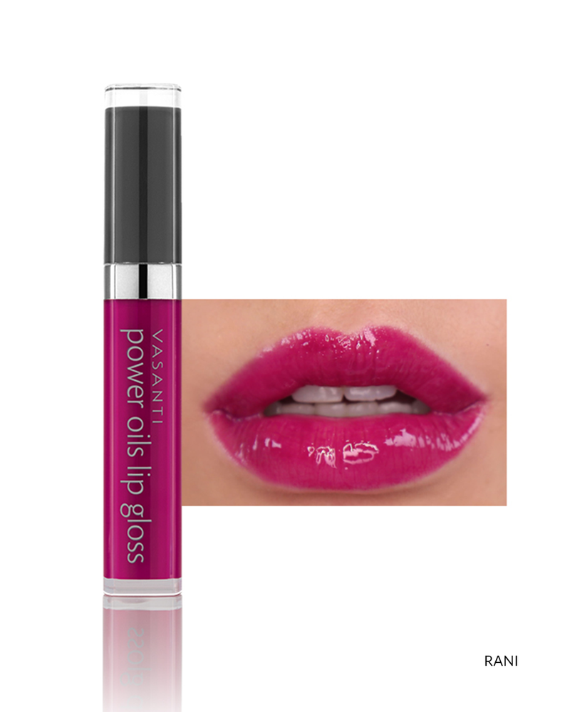 Vasanti Power Oils Lip Gloss - Shade Rani lip swatch and product front shot
