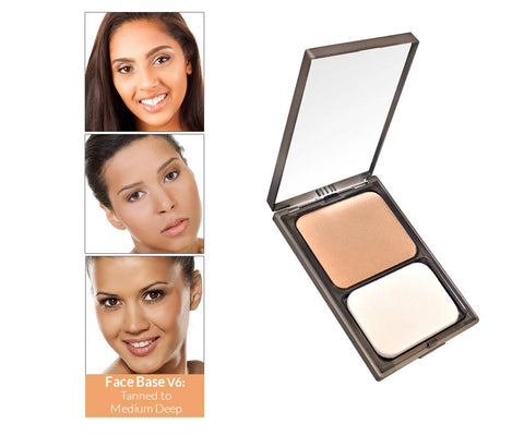 Vasanti Face Base Powder Foundation - Shade V6 Tanned To Medium Deep - Front shot with swatch